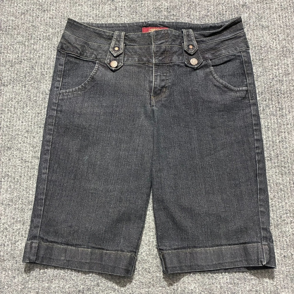 One Song Womens Bermuda Jean Shorts Size 10 Black Denim Casual Stretch Mid Rise
